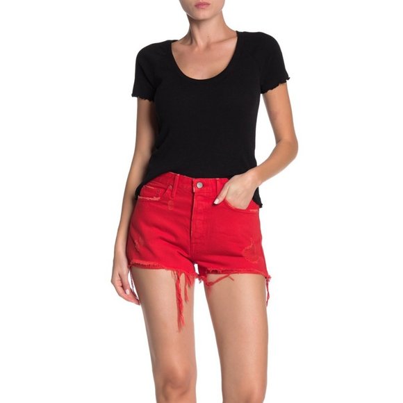 GRLFRND Cindy Raw Hem Distress Red Shorts - Picture 3 of 3